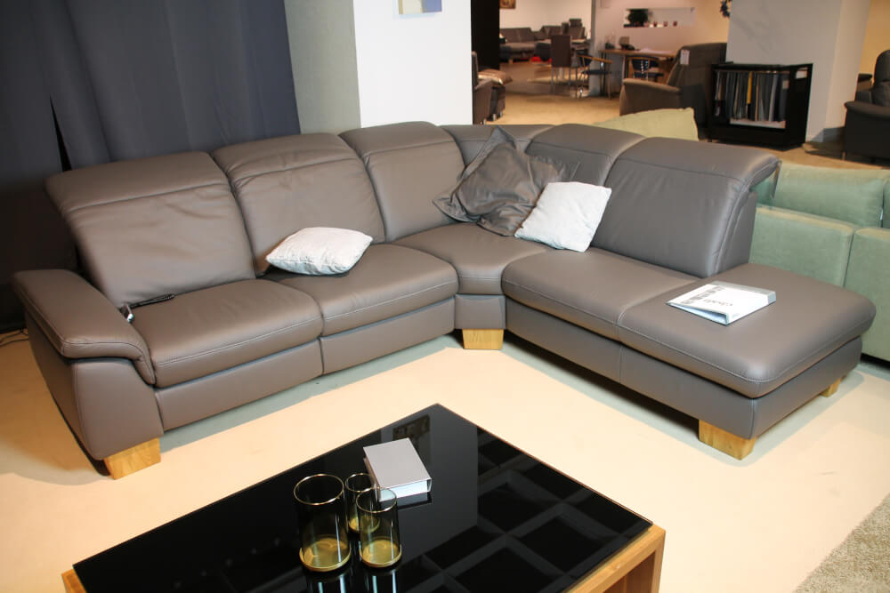 MESSINA - Ecksofa mit motorischer Relaxfunktion in Leder taupe